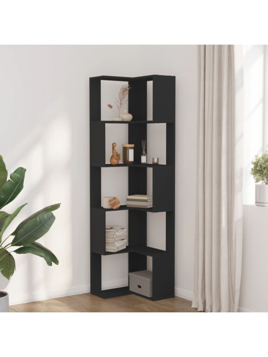 Kulmakirjahylly 5 tasoa musta 50x50x179 cm tekninen puu