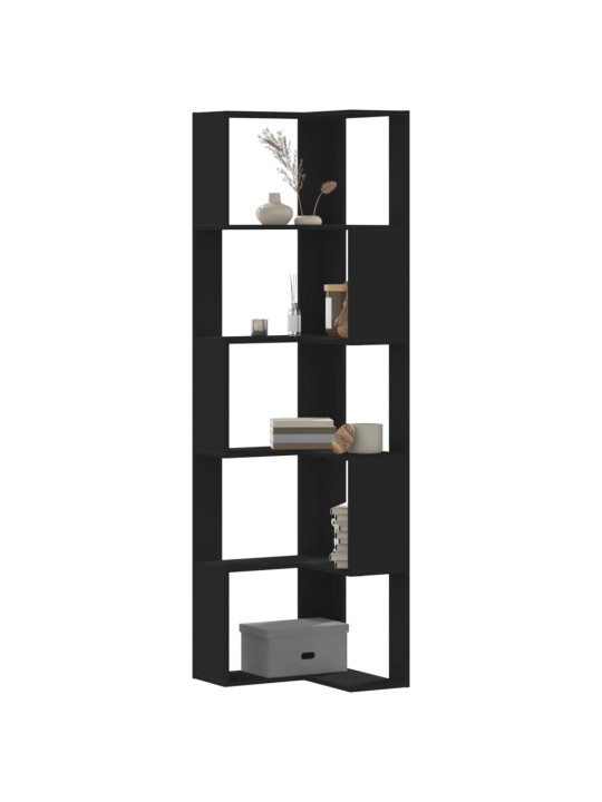 Kulmakirjahylly 5 tasoa musta 50x50x179 cm tekninen puu