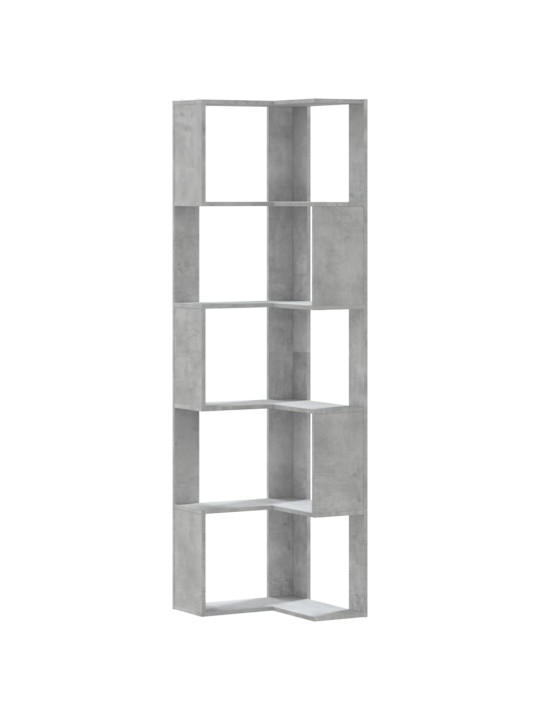 Kulmakirjahylly 5 tasoa betoninharmaa 50x50x179 cm tekninen puu