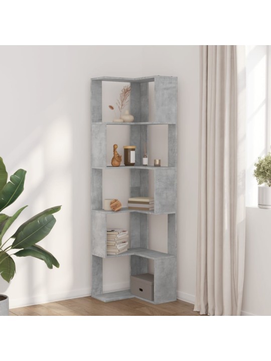 Kulmakirjahylly 5 tasoa betoninharmaa 50x50x179 cm tekninen puu