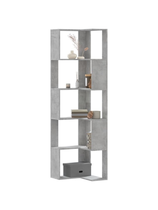 Kulmakirjahylly 5 tasoa betoninharmaa 50x50x179 cm tekninen puu