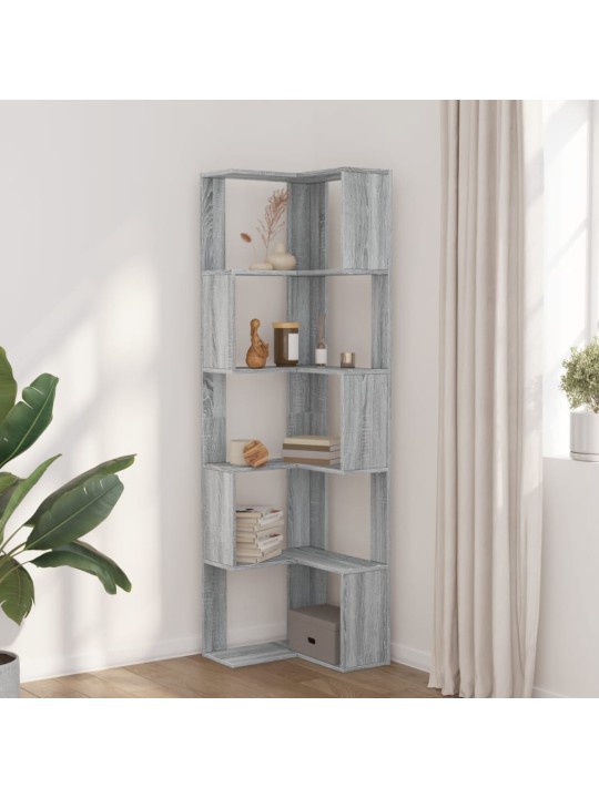 Kulmakirjahylly 5 tasoa harmaa sonoma 50x50x179 cm tekninen puu