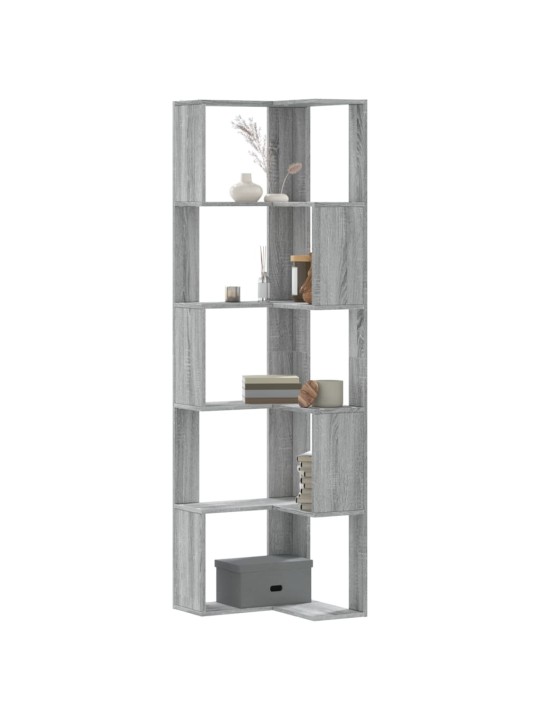 Kulmakirjahylly 5 tasoa harmaa sonoma 50x50x179 cm tekninen puu