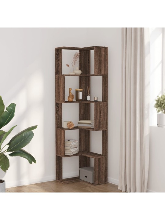 Kulmakirjahylly 5 tasoa ruskea tammi 50x50x179 cm tekninen puu