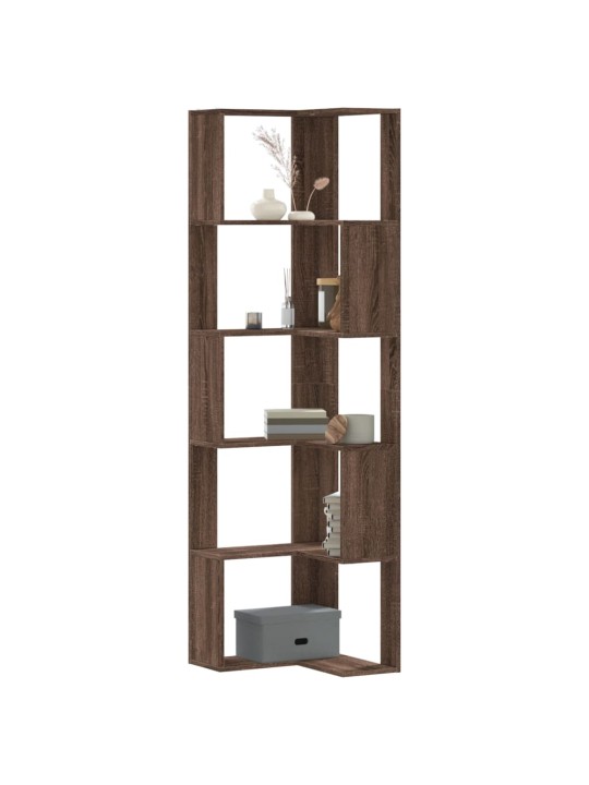Kulmakirjahylly 5 tasoa ruskea tammi 50x50x179 cm tekninen puu