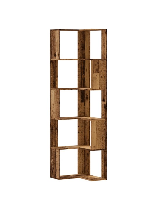 Kulmakirjahylly 5 tasoa vanha puu 50x50x179 cm tekninen puu