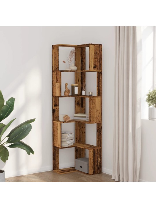 Kulmakirjahylly 5 tasoa vanha puu 50x50x179 cm tekninen puu