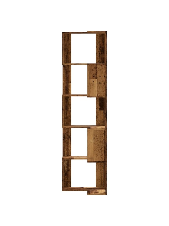 Kulmakirjahylly 5 tasoa vanha puu 50x50x179 cm tekninen puu