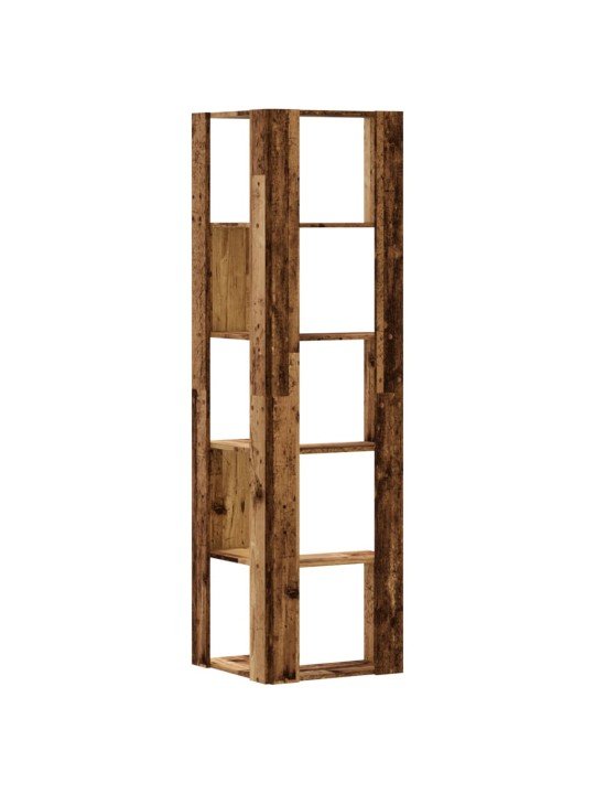 Kulmakirjahylly 5 tasoa vanha puu 50x50x179 cm tekninen puu