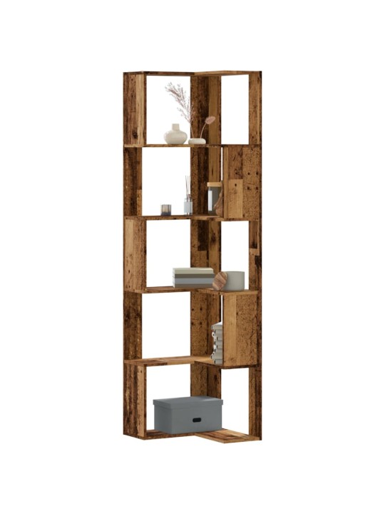 Kulmakirjahylly 5 tasoa vanha puu 50x50x179 cm tekninen puu