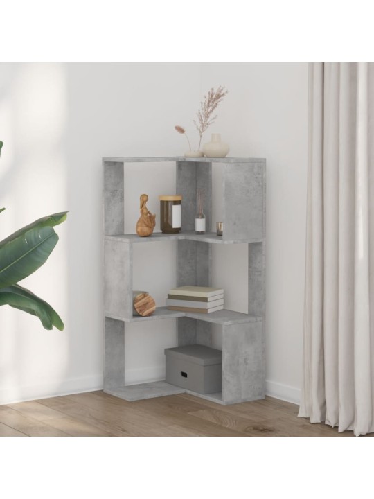 Kulmakirjahylly 3 tasoa betoninharmaa 50x50x102 cm tekninen puu
