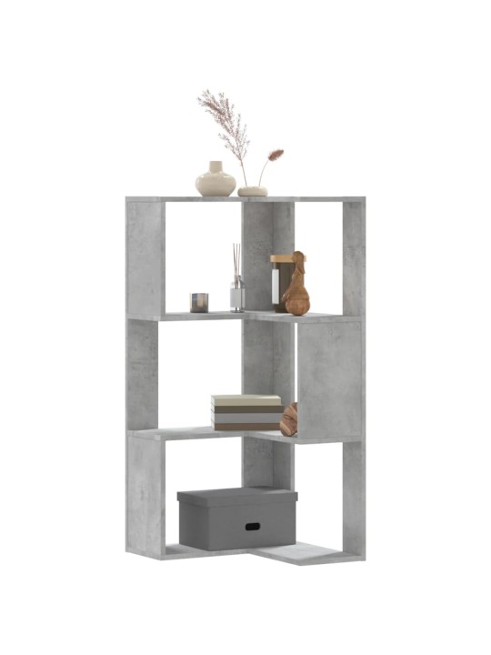Kulmakirjahylly 3 tasoa betoninharmaa 50x50x102 cm tekninen puu