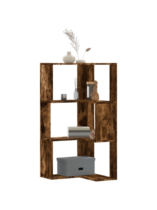 Kulmakirjahylly 3 tasoa savutammi 50x50x102 cm tekninen puu