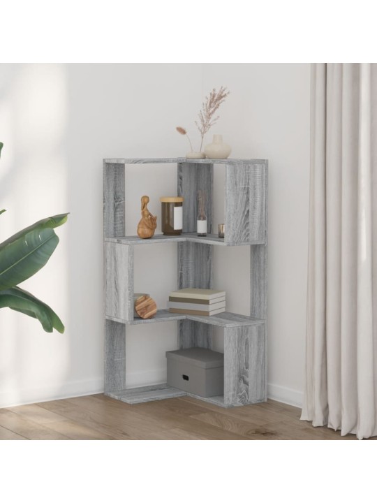 Kulmakirjahylly 3 tasoa harmaa sonoma 50x50x102 cm tekninen puu