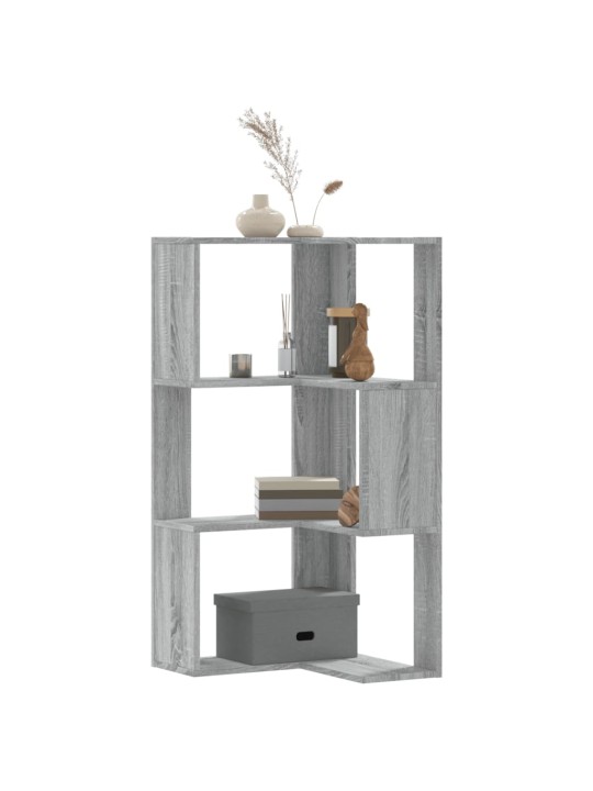 Kulmakirjahylly 3 tasoa harmaa sonoma 50x50x102 cm tekninen puu