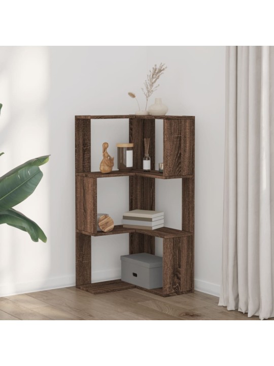 Kulmakirjahylly 3 tasoa ruskea tammi 50x50x102 cm tekninen puu