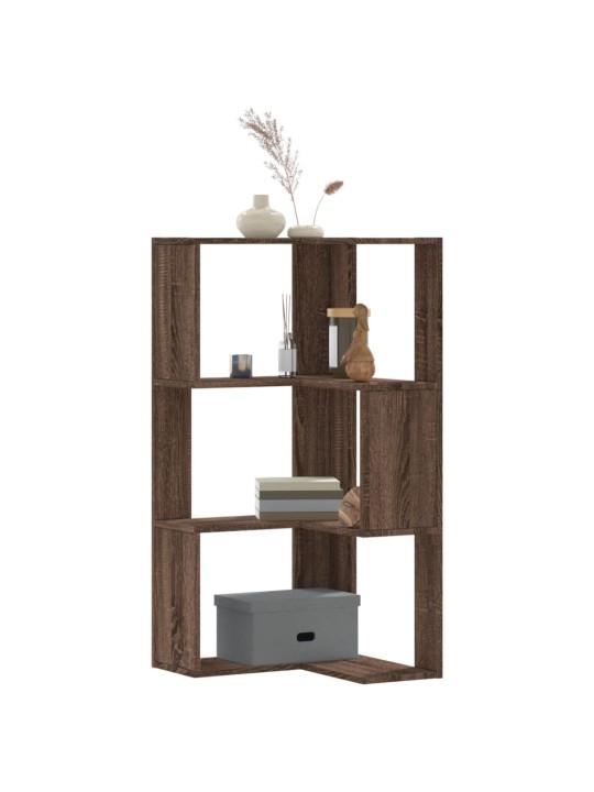 Kulmakirjahylly 3 tasoa ruskea tammi 50x50x102 cm tekninen puu