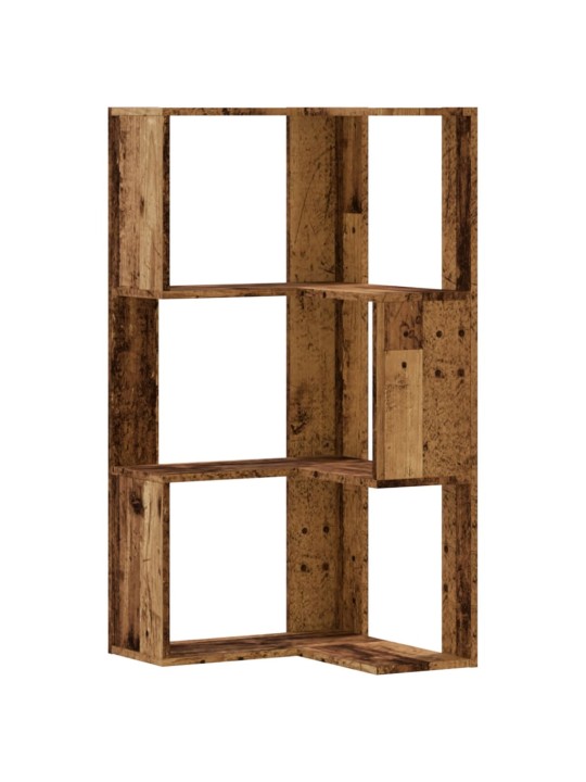 Kulmakirjahylly 3 tasoa vanha puu 50x50x102 cm tekninen puu