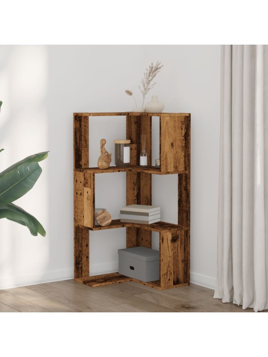 Kulmakirjahylly 3 tasoa vanha puu 50x50x102 cm tekninen puu