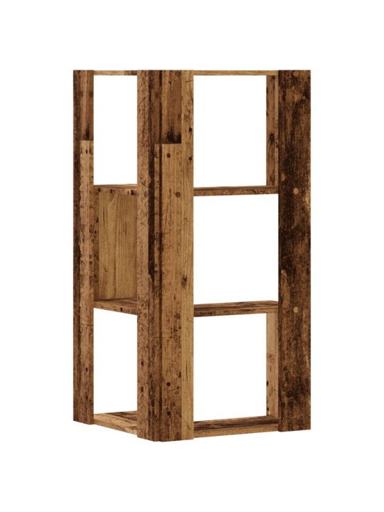Kulmakirjahylly 3 tasoa vanha puu 50x50x102 cm tekninen puu