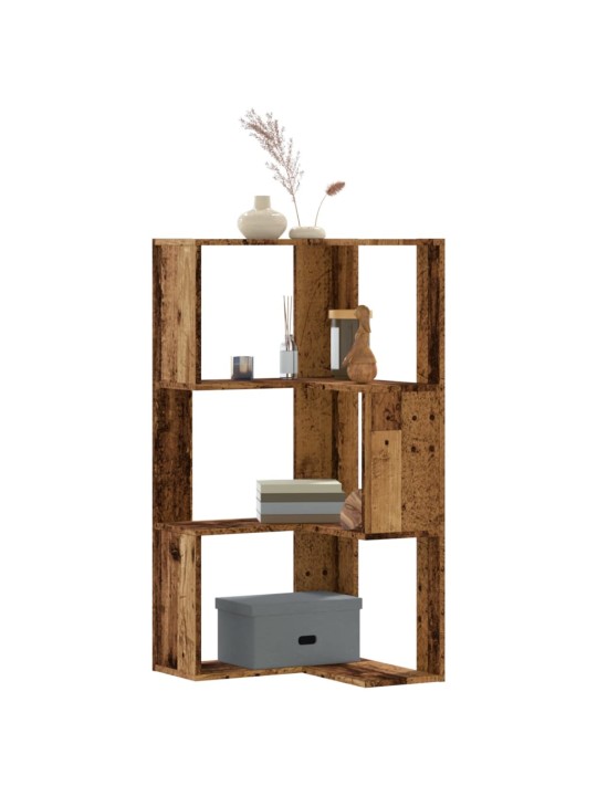 Kulmakirjahylly 3 tasoa vanha puu 50x50x102 cm tekninen puu