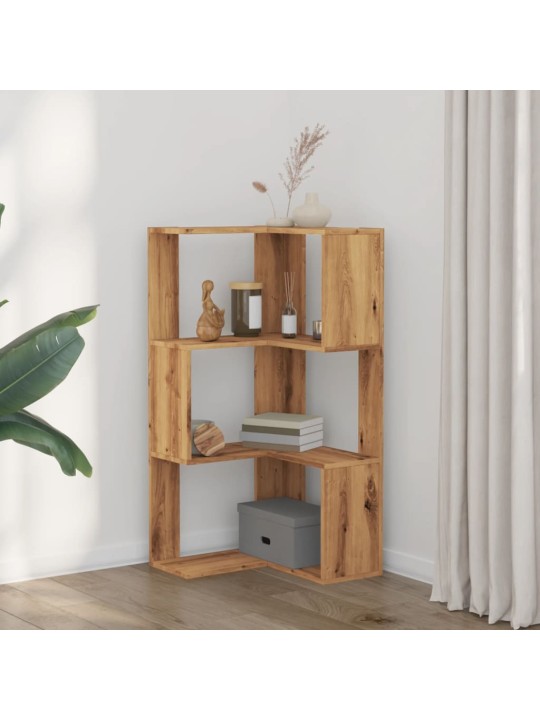 Kulmakirjahylly 3 tasoa artesaanitammi 50x50x102cm tekninen puu