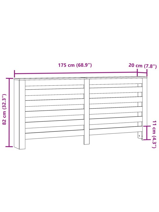 Lämpöpatterin suoja vanha puu 175x20x82 cm tekninen puu