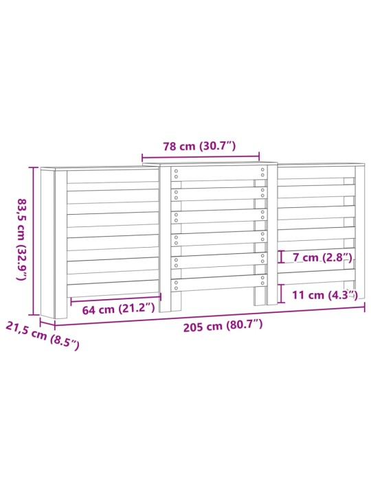 Lämpöpatterin suoja musta 205x21,5x83,5 cm tekninen puu