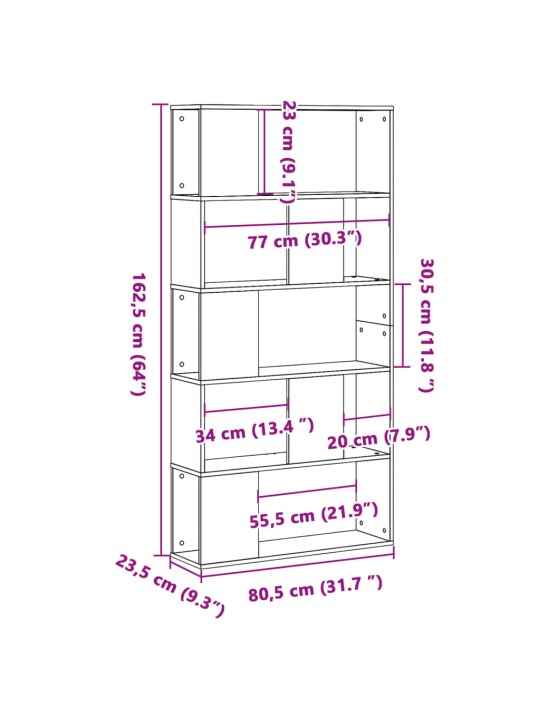 Kirjahylly 5 tasoa savutammi 80,5x23,5x162,5 cm tekninen puu