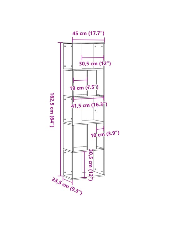 Kirjahylly 5 tasoa betoninharmaa 45x23,5x162,5 cm tekninen puu