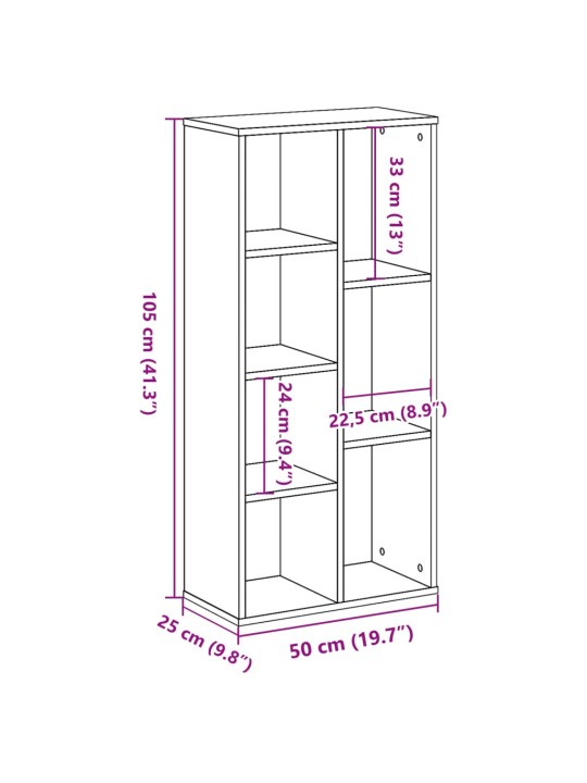 Kirjahylly betoninharmaa 50x25x105 cm tekninen puu