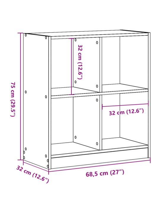 Kirjahylly betoninharmaa 68,5x32x75 cm tekninen puu