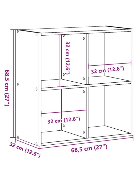 Kirjahylly valkoinen 68,5x32x68,5 cm tekninen puu