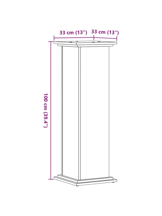 Kasviteline betoninharmaa 33x33x100 cm tekninen puu