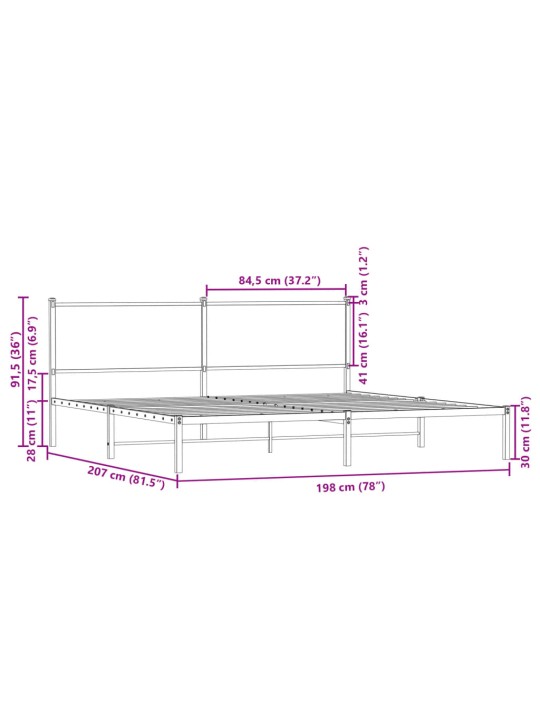 Metallinen sängynrunko savutammi 193x203 cm