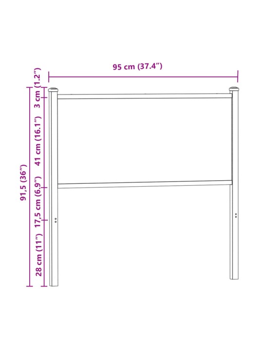 Sängynpääty savutammi 90 cm tekninen puu ja teräs