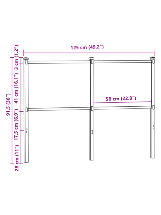 Sängynpääty savutammi 120 cm tekninen puu ja teräs