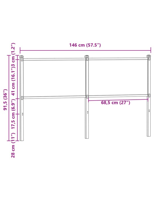 Sängynpääty savutammi 140 cm tekninen puu ja teräs