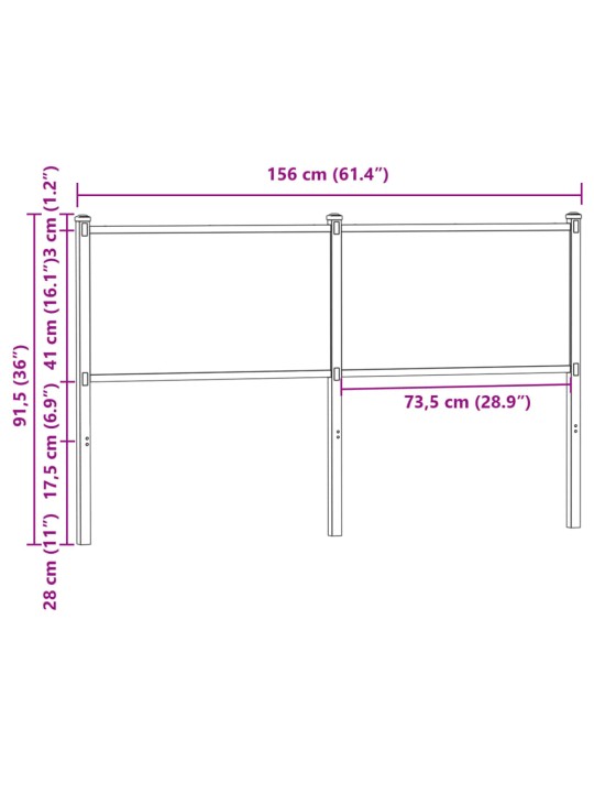 Sängynpääty savutammi 150 cm tekninen puu ja teräs