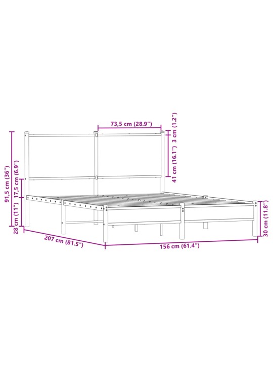 Metallinen sängynrunko ilman patjaa Sonoma-tammi 150x200 cm