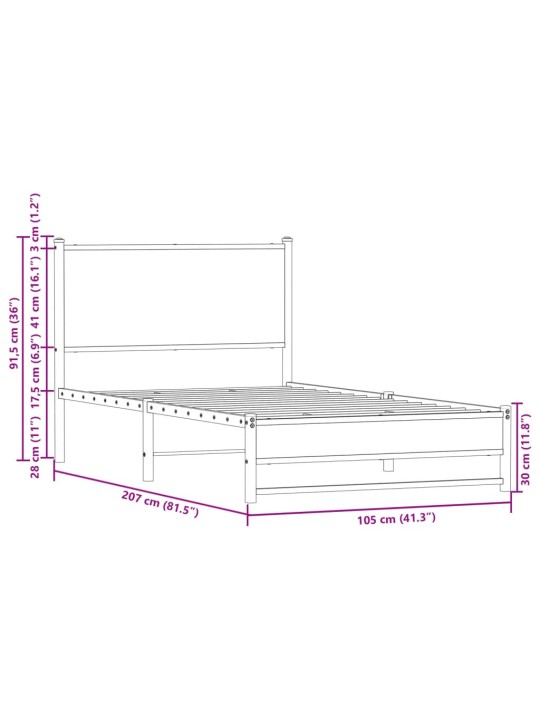 Metallinen sängynrunko ilman patjaa Sonoma-tammi 100x200 cm