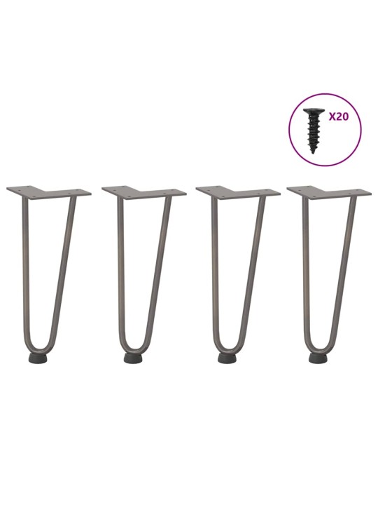 Sohvapöydän hiusneulajalat 4 kpl luonnonteräs 30 cm täysteräs