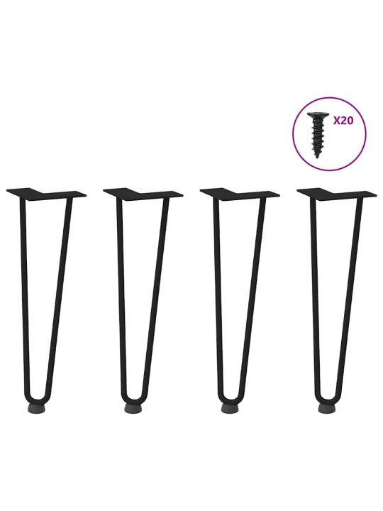 Sohvapöydän hiusneulajalat 4 kpl musta 42 cm täysteräs