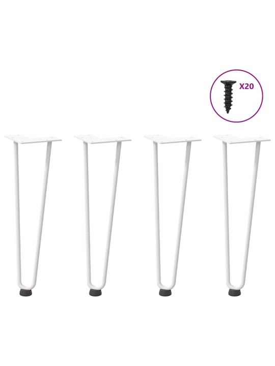 Sohvapöydän hiusneulajalat 4 kpl valkoinen 42 cm täysteräs