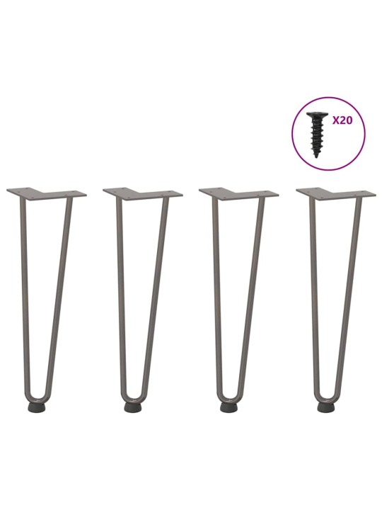 Sohvapöydän hiusneulajalat 4 kpl luonnonteräs 42 cm täysteräs