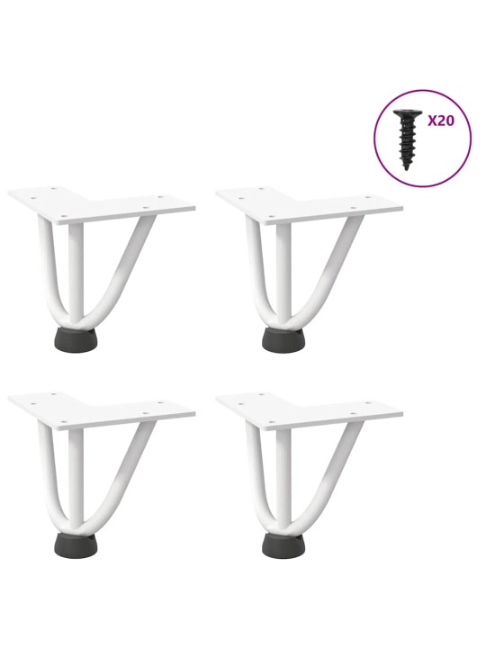 Sohvapöydän hiusneulajalat 4 kpl valkoinen 10 cm täysteräs