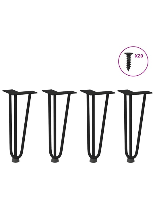 Sohvapöydän hiusneulajalat 4 kpl musta 30 cm täysteräs