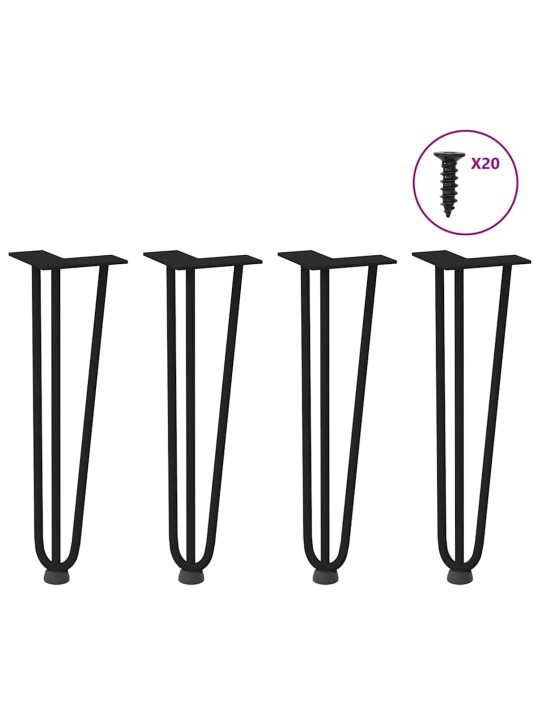 Sohvapöydän hiusneulajalat 4 kpl musta 42 cm täysteräs