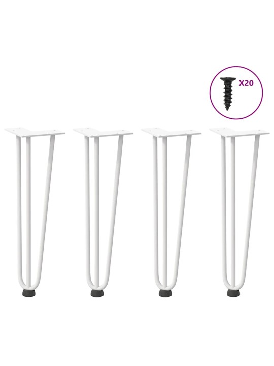 Sohvapöydän hiusneulajalat 4 kpl valkoinen 42 cm täysteräs