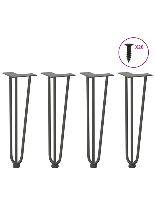 Sohvapöydän hiusneulajalat 4 kpl antrasiitti 42 cm täysteräs